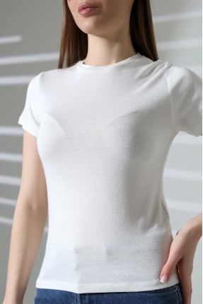 Düşük Kısa Kol Bisiklet Yakalı Basic Kadın T-Shirt 21972 EKRU