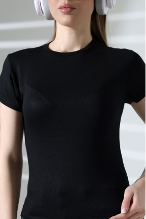 Düşük Kısa Kol Bisiklet Yakalı Basic Kadın T-Shirt 21972 SİYAH