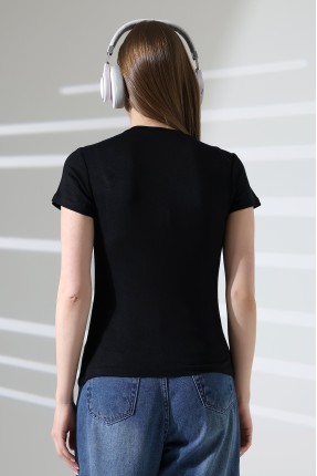 Düşük Kısa Kol Bisiklet Yakalı Basic Kadın T-Shirt 21972 SİYAH