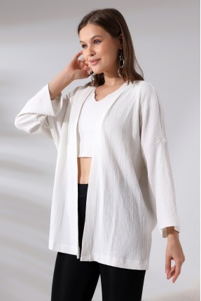 Bürümcük Kumaş Kimono Hırka 21062 EKRU