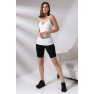 Önü ve Arkası Biyeli İp Askılı Pamuklu Penye Kompakt Esnek Atlet 19093 EKRU