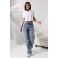 Pamuklu Kompakt Penye Ribana Bisiklet Yaka Crop T-Shirt 21560 EKRU