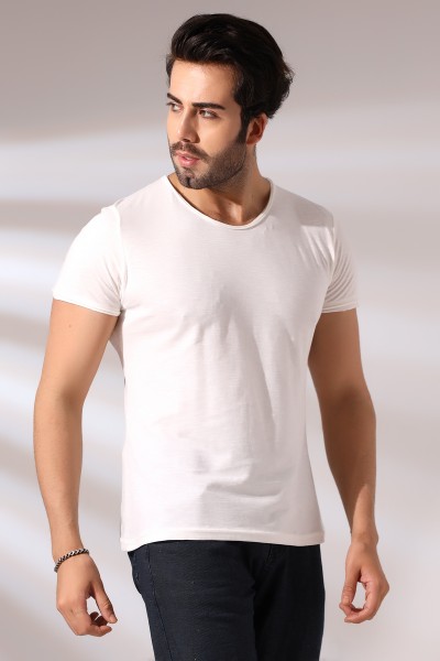 Pis Dikim Bisiklet Yaka Flamlı Kısa Kol Basic T-Shirt 19959 EKRU Pis Dikim Bisiklet Yaka Flamlı Kısa Kol Basic T-Shirt 19959 EKRU