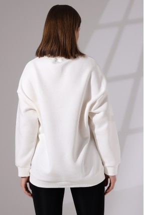 Şardonlu Baskılı Oversize Sweatshirt 21617 EKRU