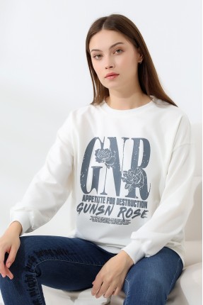 Baskılı Oversize Sweatshirt 21648 EKRU