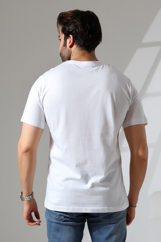 Erkek %100 Pamuklu Penye Kompakt Bisiklet Yaka Comfort Fit Basic T-Shirt 21751 BEYAZ