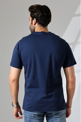 Erkek %100 Pamuklu Penye Kompakt Bisiklet Yaka Comfort Fit Basic T-Shirt 21751 LACİVERT