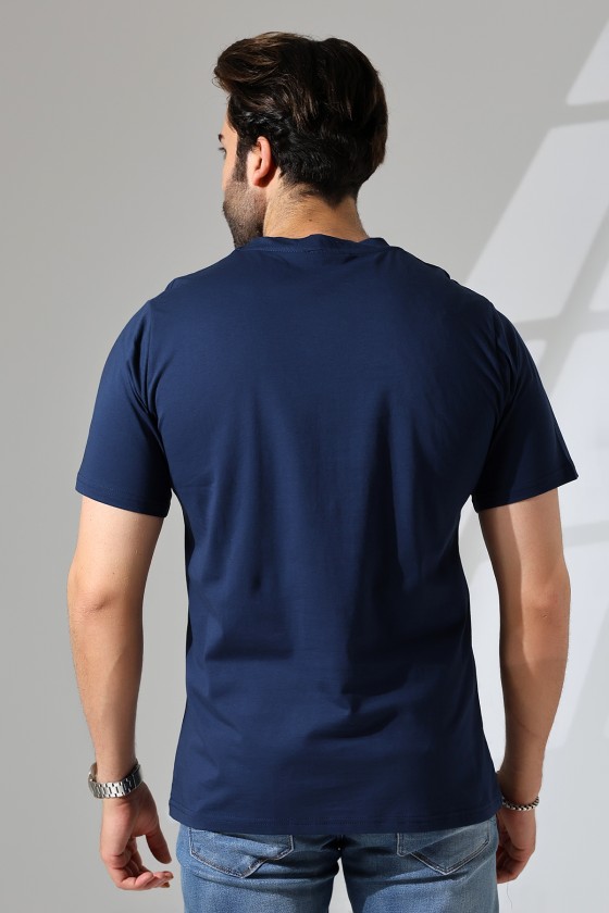 Erkek %100 Pamuklu Penye Kompakt Bisiklet Yaka Comfort Fit Basic T-Shirt 21751 LACİVERT