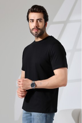 Erkek %100 Pamuklu Penye Kompakt Bisiklet Yaka Comfort Fit Basic T-Shirt 21751 SİYAH