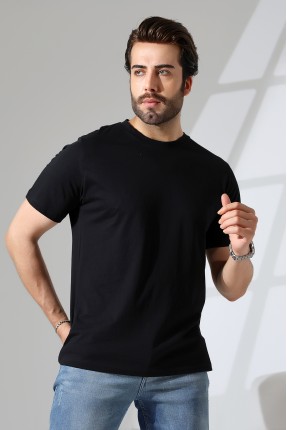 Erkek %100 Pamuklu Penye Kompakt Bisiklet Yaka Comfort Fit Basic T-Shirt 21751 SİYAH