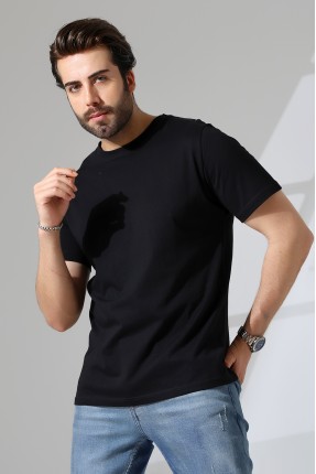 Erkek %100 Pamuklu Penye Kompakt Bisiklet Yaka Comfort Fit Basic T-Shirt 21751 SİYAH