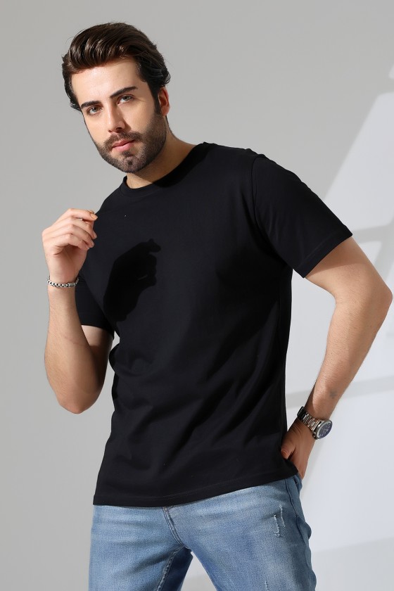 Erkek %100 Pamuklu Penye Kompakt Bisiklet Yaka Comfort Fit Basic T-Shirt 21751 SİYAH