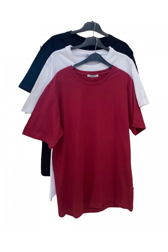 Erkek 3'Lü Paket Comfort Fit %100 Pamuk Penye Kompakt T-Shirt 31751 SİYAH-BEYAZ-BORDO