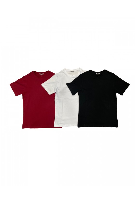 Erkek 3'Lü Paket Comfort Fit %100 Pamuk Penye Kompakt T-Shirt 31751 SİYAH-BEYAZ-BORDO