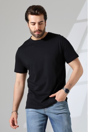 Erkek 3'Lü Paket Comfort Fit %100 Pamuk Penye Kompakt T-Shirt 31751 SİYAH-BEYAZ-LACİVERT