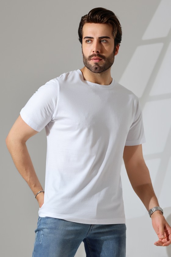 Erkek 3'Lü Paket Comfort Fit %100 Pamuk Penye Kompakt T-Shirt 31751 SİYAH-BEYAZ-LACİVERT