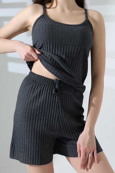 Fitilli İp Askılı Şortlu Takım 21789 ANTRASİTMELANJ