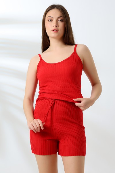 Fitilli İp Askılı Şortlu Takım 21789 KIRMIZI Fitilli İp Askılı Şortlu Takım 21789 KIRMIZI
