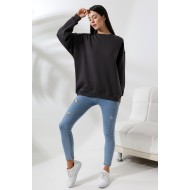 Şardonlu Bisiklet Yaka Oversize Sweatshirt 21620 FÜME