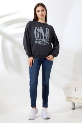 Baskılı Oversize Sweatshirt 21648 FÜME