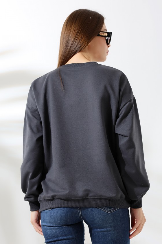 Baskılı Oversize Sweatshirt 21648 FÜME