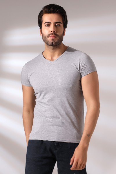Pis Dikim V Yaka Penye Kompakt Likralı Basic Kısa Kol T-Shirt 19955 GRİMELANJ Pis Dikim V Yaka Penye Kompakt Likralı Basic Kısa Kol T-Shirt 19955 GRİMELANJ