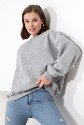 Şardonlu Omuz Detaylı Bisiklet Yaka Oversize Sweatshirt 21616 GRİMELANJ