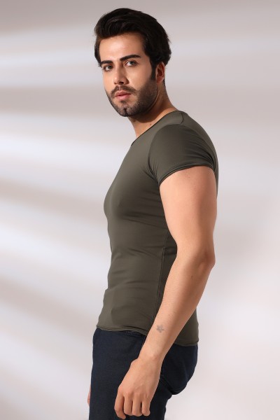 Pis Dikim V Yaka Penye Kompakt Likralı Basic Kısa Kol T-Shirt 19955 HAKİ Pis Dikim V Yaka Penye Kompakt Likralı Basic Kısa Kol T-Shirt 19955 HAKİ