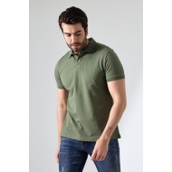 %100 Pamuk Regular Fit Dar Kesim Kısa Kollu Polo Yaka T-Shirt 21844 HAKİ