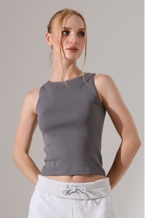 Halter Yaka Pamuklu Kompakt Penye Kolsuz Ribana Atlet 21561 BOYALI GRİ