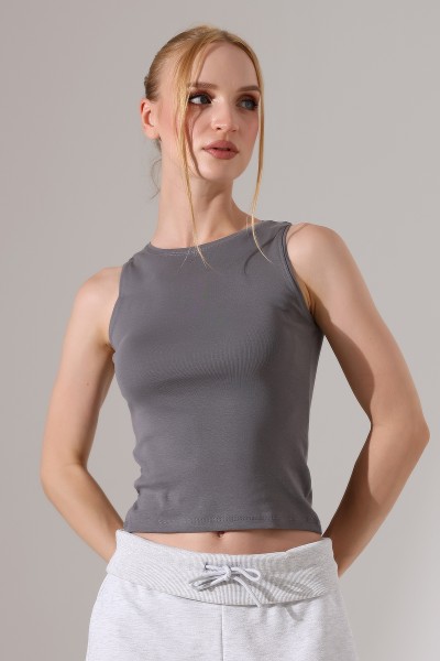 Halter Yaka Pamuklu Kompakt Penye Kolsuz Ribana Atlet 21561 BOYALI GRİ