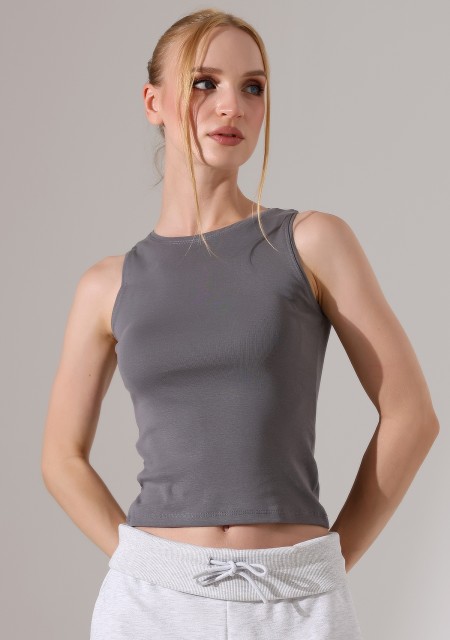 Halter Yaka Pamuklu Kompakt Penye Kolsuz Ribana Atlet 21561 BOYALI GRİ
