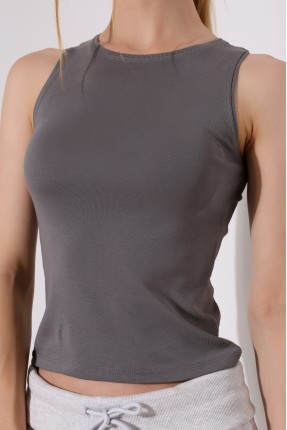Halter Yaka Pamuklu Kompakt Penye Kolsuz Ribana Atlet 21561 BOYALI GRİ