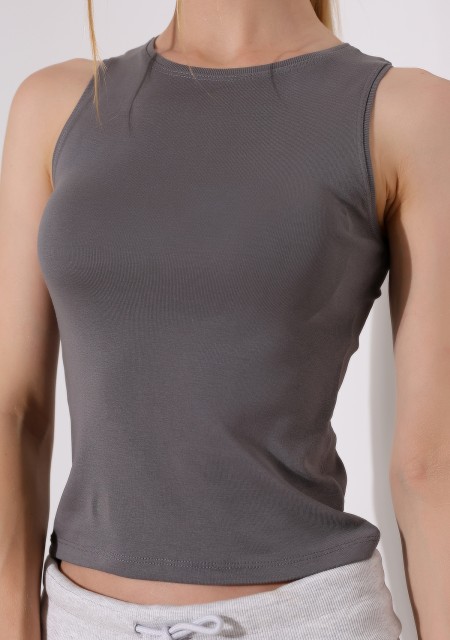 Halter Yaka Pamuklu Kompakt Penye Kolsuz Ribana Atlet 21561 BOYALI GRİ