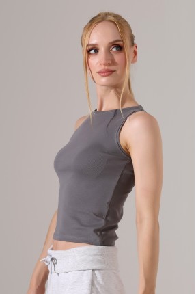 Halter Yaka Pamuklu Kompakt Penye Kolsuz Ribana Atlet 21561 BOYALI GRİ