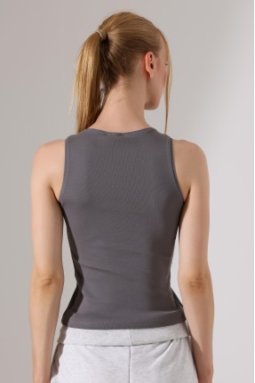 Halter Yaka Pamuklu Kompakt Penye Kolsuz Ribana Atlet 21561 BOYALI GRİ
