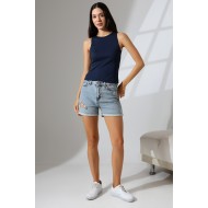 Halter Yaka Pamuklu Kompakt Penye Kolsuz Ribana Atlet 21561 LACİVERT