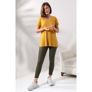 Salaş V Yaka Kısa Kol T-Shirt 19410 HARDAL