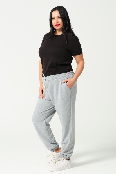 Kadın Büyük Beden Battal Penye Likralı Esnek Yumuşak Dokulu Paçası Lastikli Eşofman Altı 21633BB GRİMELANJ