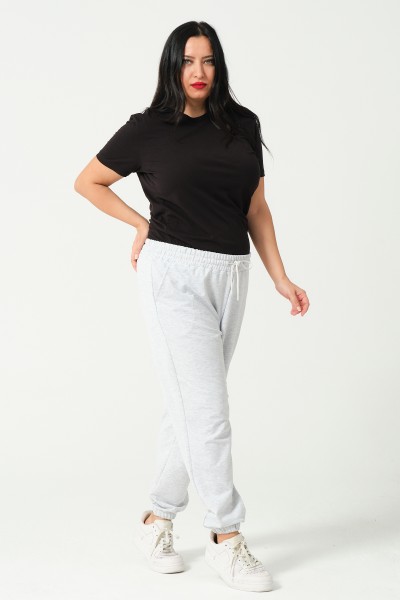 Kadın Büyük Beden Battal Penye Likralı Esnek Yumuşak Dokulu Paçası Lastikli Eşofman Altı 21633BB KARMELANJ