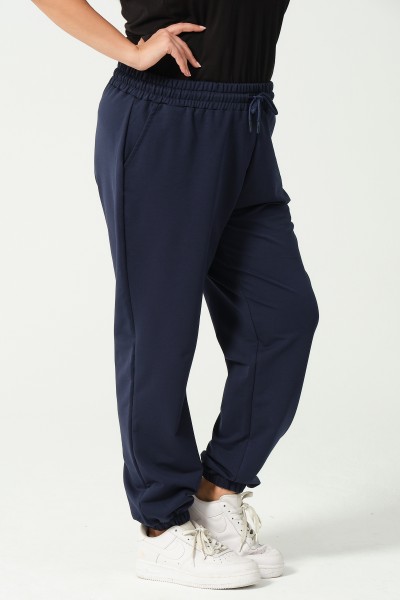 Kadın Büyük Beden Battal Penye Likralı Esnek Yumuşak Dokulu Paçası Lastikli Eşofman Altı 21633BB LACİVERT