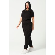 Kadın Büyük Beden Battal Penye Likralı Esnek Yumuşak Dokulu Paçası Lastikli Eşofman Altı 21633BB SİYAH