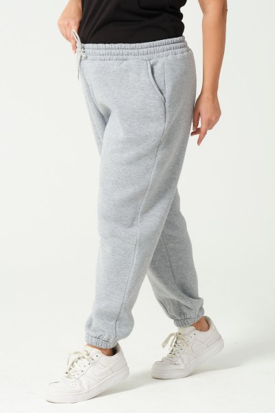 Kadın Büyük Beden Battal Şardonlu Penye Kompakt Paçası Lastikli Eşofman 21629BB GRİMELANJ