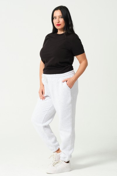 Kadın Büyük Beden Battal Şardonlu Penye Kompakt Paçası Lastikli Eşofman 21629BB KARMELANJ