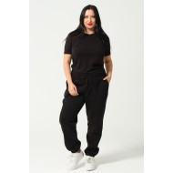 Kadın Büyük Beden Battal Şardonlu Penye Kompakt Paçası Lastikli Eşofman 21629BB SİYAH