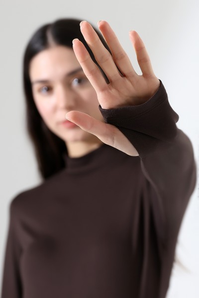 Kadın Parmak Detaylı Body 21756 KAHVE