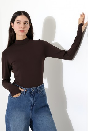 Kadın Parmak Detaylı Body 21756 KAHVE