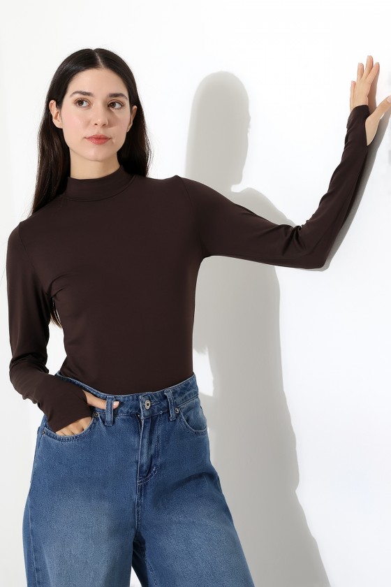 Kadın Parmak Detaylı Body 21756 KAHVE