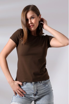 Bisiklet Yaka Kısa Kol Penye Kompakt Likralı Basic T-Shirt 21060 KAHVE
