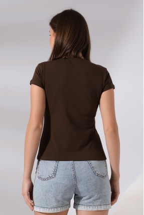 Bisiklet Yaka Kısa Kol Penye Kompakt Likralı Basic T-Shirt 21060 KAHVE
